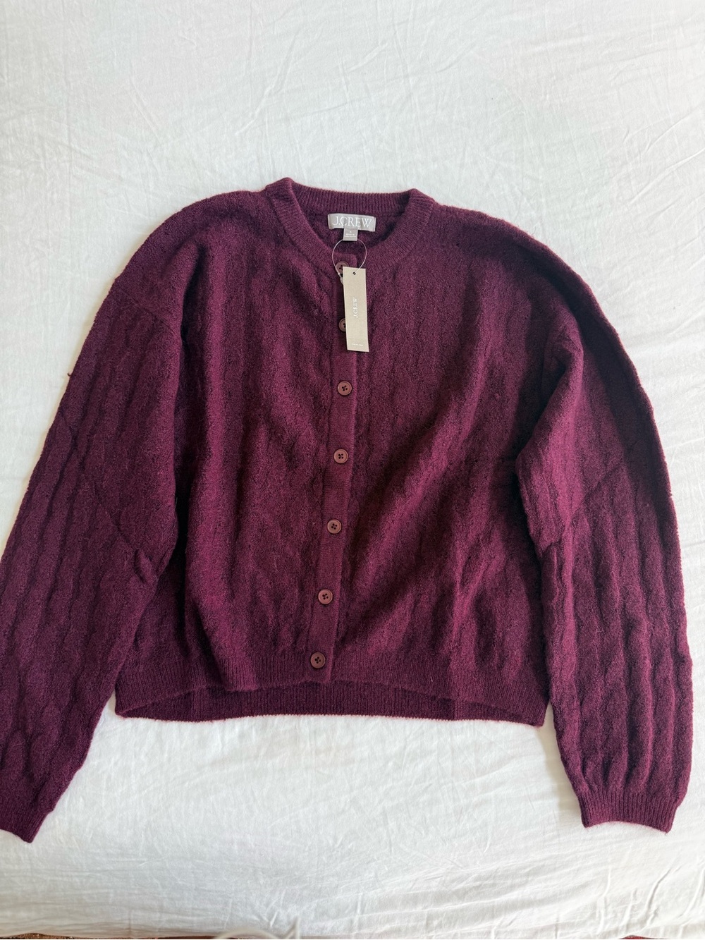 J. Crew Plum Cable-Knit Button Cardigan